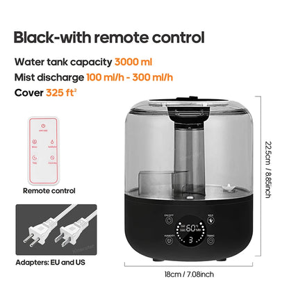 KINSCOTER 3L Large Air Humidifier with Remote & Timer