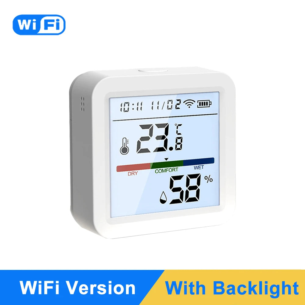 Tuya Smart Temperature & Humidity Sensor – WiFi/Zigbee with Backlight & Voice Control