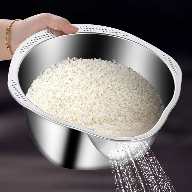 🍚 Rice Washer Strainer Bowl – Stainless Steel 304 Multipurpose Kitchen Tool