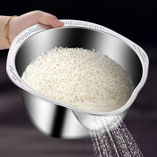 🍚 Rice Washer Strainer Bowl – Stainless Steel 304 Multipurpose Kitchen Tool