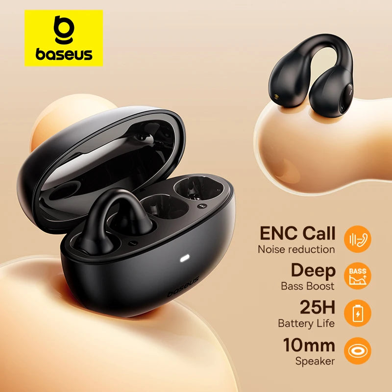 Baseus AirGo AS01 Ear Clip Bluetooth 5.3 Wireless Earphones – 2-Mic ENC Noise Reduction Sports Headphones