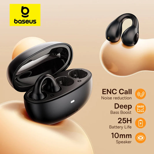 Baseus AirGo AS01 Ear Clip Bluetooth 5.3 Wireless Earphones – 2-Mic ENC Noise Reduction Sports Headphones