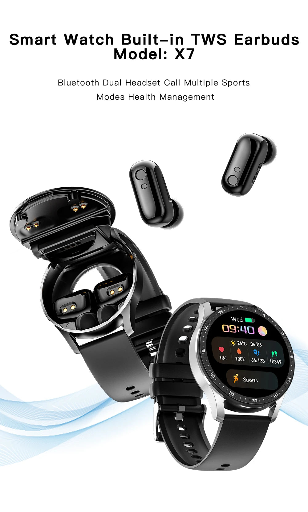 X7 2-in-1 Smartwatch with Earbuds