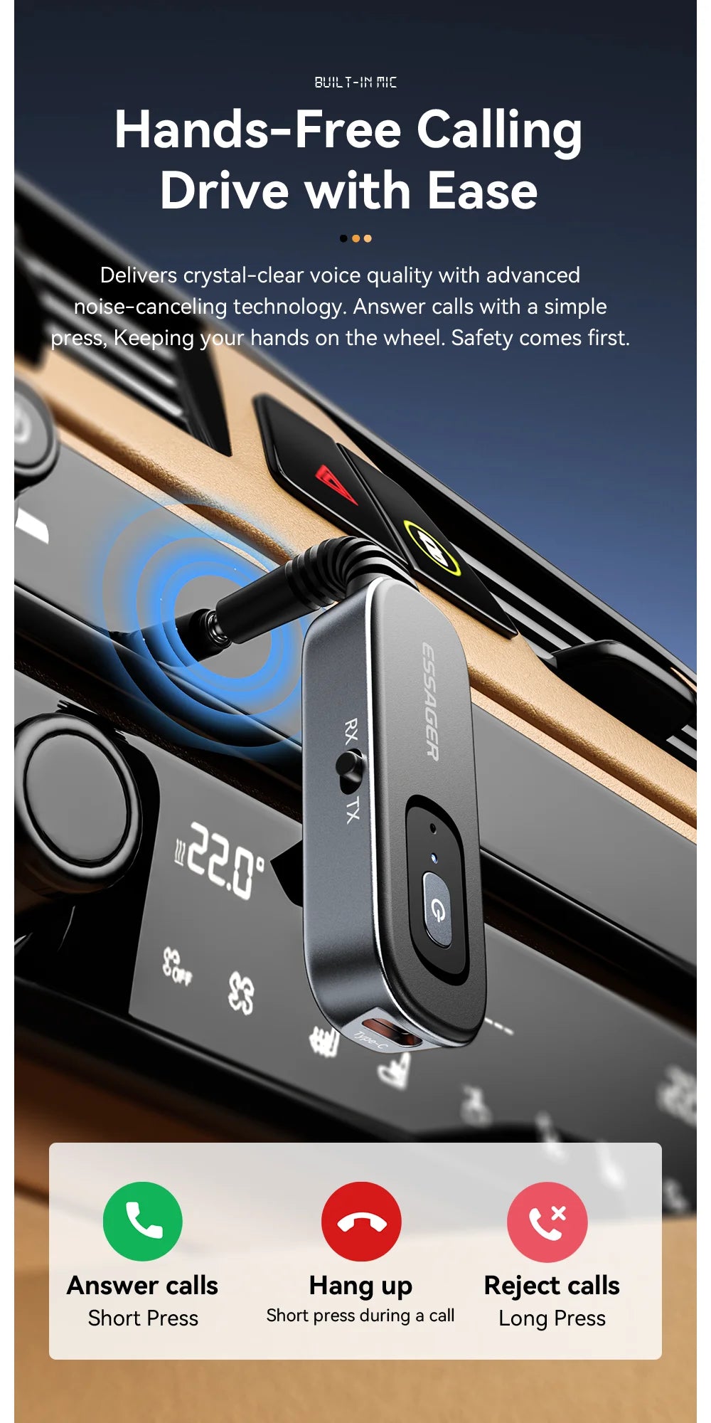 Essager 2-in-1 Bluetooth 5.1 Audio Adapter