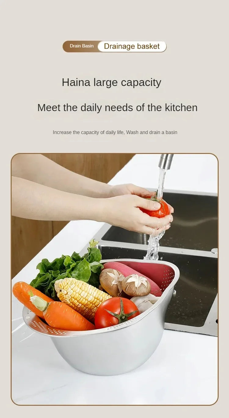 🍚 Rice Washer Strainer Bowl – Stainless Steel 304 Multipurpose Kitchen Tool