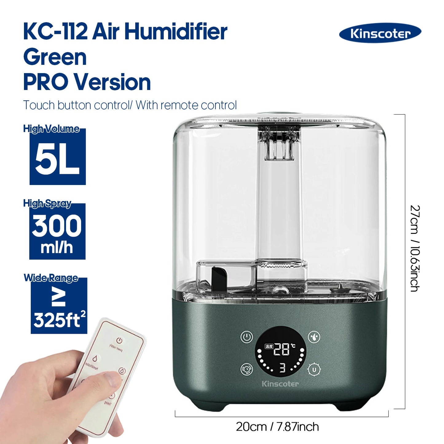 KINSCOTER 3L Large Air Humidifier with Remote & Timer