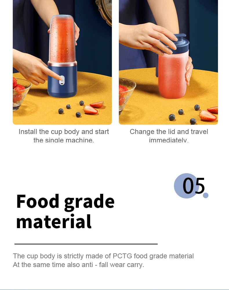Portable Juicer Cup – USB Rechargeable 6-Blade Smoothie Blender Bottle