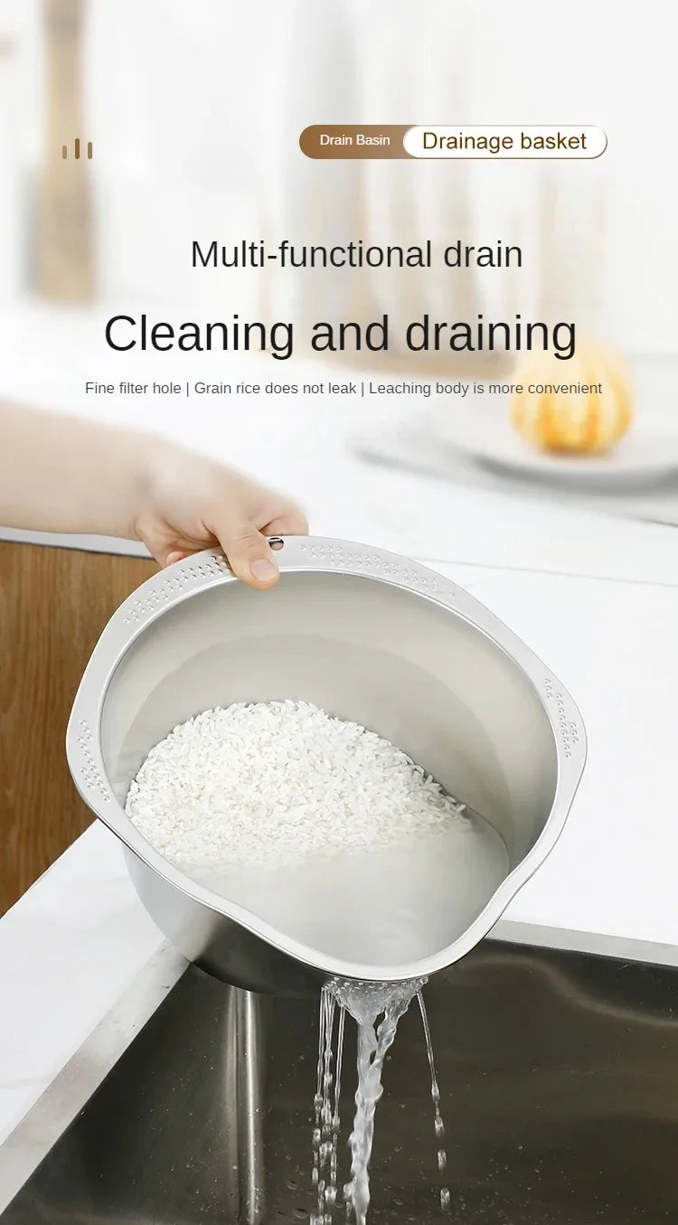 🍚 Rice Washer Strainer Bowl – Stainless Steel 304 Multipurpose Kitchen Tool