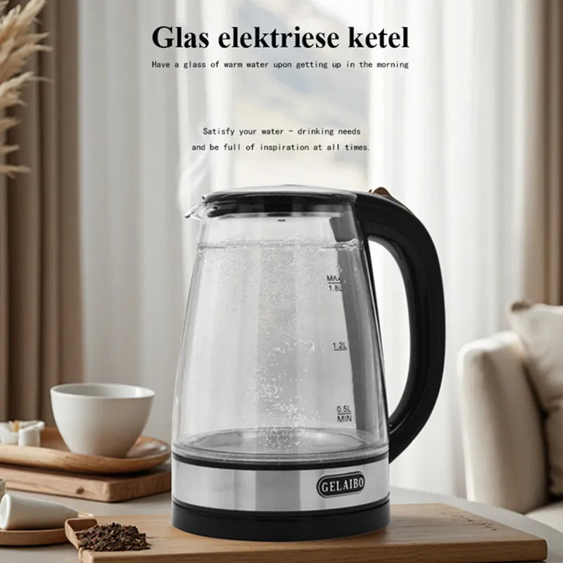 1.8L Electric Kettle Stainless Steel Double Layer Glass Health Preserving Pot Electric Water Heater with Blue Led Light Kitchen