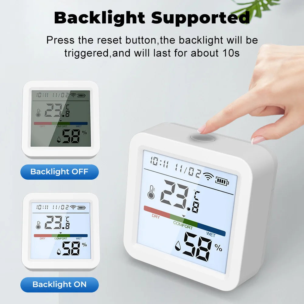 Tuya Smart Temperature & Humidity Sensor – WiFi/Zigbee with Backlight & Voice Control